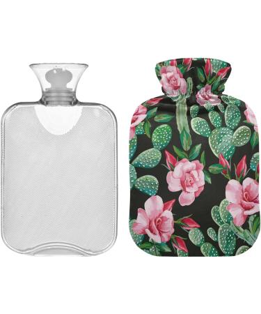 NAANLE Hot Water Bottle with Cover - 1L Transparent Rose Cactus for Menstrual Cramps & Pain Relief | Heat & Cold Therapy - Buy Online on GoSupps.com