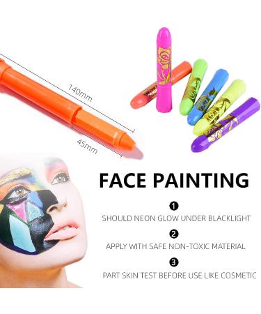 SayingArt Blacklight Glow Face Paint Kit - Non-Toxic Neon Makeup for Kids/Adults - UV Water Based Body Painting Set - Perfect for Easter, Glow Parties, and Halloween - 6pcs - Buy Online on GoSupps.com
