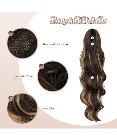 Feshfen 60cm Ponytail Hair Extension - Synthetic Wavy Curly Hair for Women in Dark Brown & Blonde - Buy Online on GoSupps.com