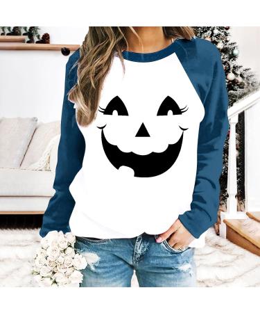 Halloween Costumes Halloween Print Round Neck Casual Long Sleeve Sweatshirt Zip up Hoodie Long Women Blue Large - Buy Online on GoSupps.com