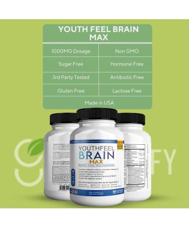 Youthfeel Brain Max Memory Support Supplement 60 Capsules Extra Strength Neuro Formula with Vitamins and Herbal Ingredients (1) - Buy Online on GoSupps.com