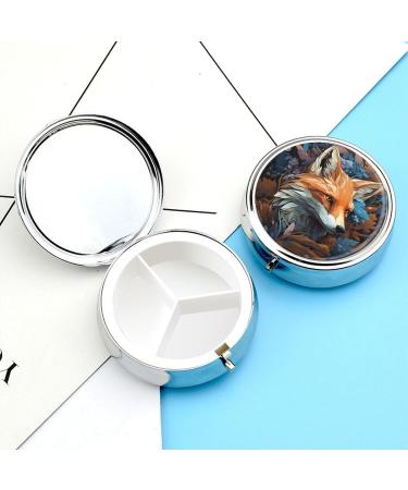 Small Travel Pill Case - Round Metal Pill Box 3 Compartment Mini Organizer for Pocket & Purse - Perfect for Travel & Daily Use | Fox Fox 4 - Buy Online on GoSupps.com