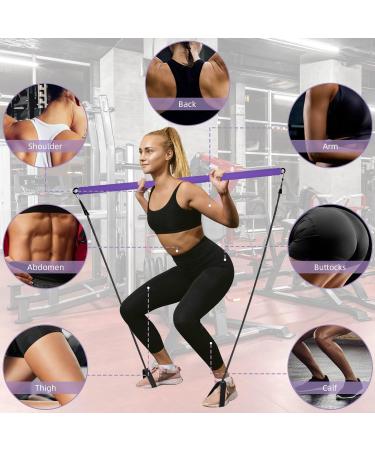 Portable Pilates Bar with Resistance Straps - Popders Strength Training Equipment for Home Fitness - Violet Yoga Bar - Buy Online on GoSupps.com