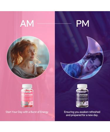 Multivitamin for Women AM & PM - Melatonin Free with w/Algae Calcium Omega-3 Vitamin D3K2 Magnesium for Energy & Relaxation Rest Skin Hair Support - Sugar Free 24-Hour Support Vegan 120 Count - Buy Online on GoSupps.com