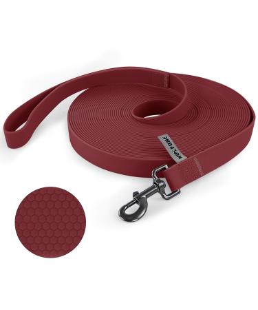 Wolfone tow lines for dogs 15m dark red waterproof long recall dog leash with anti-slip handle heavy duty robust training dog leash for outdoor activities