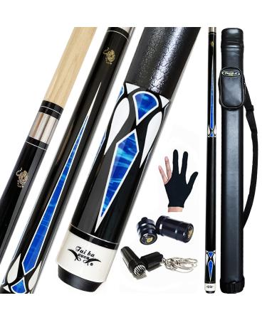 Tai ba cues 2-Piece Pool cue Stick + Hard Case, 13mm Tip, 58", Hardwood Canadian Maple Professional Billiard Pool Cue Stick 18,19,20,21,22 Oz Pool Stick (Selectable)-Blue, Black, Red, Gray, Green Blue S7+ Case + 3 Accessories 19 ounce