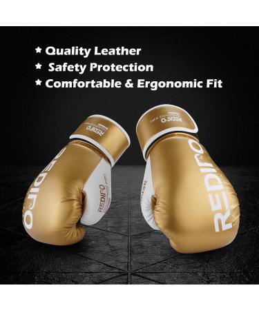 Redipo Premium Leather Boxing Gloves for Men & Women - 12OZ Gold | Sparring Heavy Bag Training Gloves for Muay Thai, Kickboxing, MMA - Buy Online on GoSupps.com