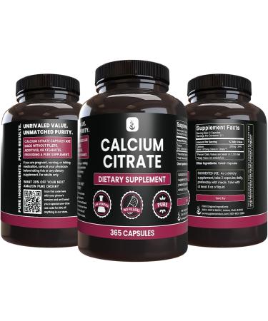 Pure Original Ingredients Calcium Citrate (365 Capsules) No Magnesium Or Rice Fillers Always Pure Lab Verified 365 Count (Pack of 1) - Buy Online on GoSupps.com