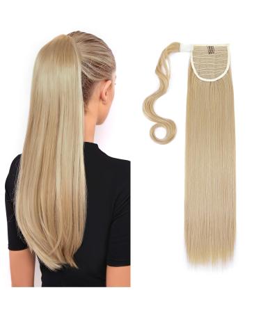 S-noilite 23" Long Straight Wrap around Ponytail Extensions Clip in Ponytail Hair Extensions Hairpiece for Women for Daily Use Dark Blonde mix Bleach Blonde Dark Blonde mix Bleach Blonde 23 Inch