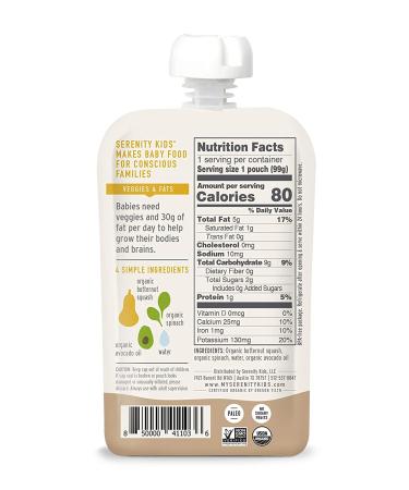 Serenity Kids Organic Veggie Puree Baby Food - Butternut Squash & Spinach Pouches, 6+ Months, Allergen-Free, 6 Count - Buy Online on GoSupps.com
