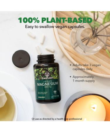 PlantFusion Vegan Magnesium 400mg Dietary Supplement- Muscle, Bone, Heart & Relaxation Support- 90 Vegan Capsules - Buy Online on GoSupps.com