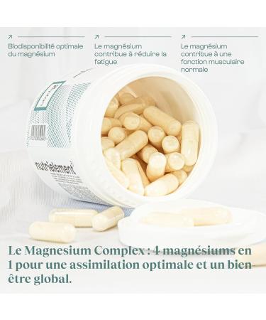 Nutrielement - Magnesium Complex - 60 Capsules - L-Pidolate + Magnesium Citrate + Magnesium Bisclycinate - Dietary Supplement Fatigue Nervous System Energy - High Bioavailability - Buy Online on GoSupps.com