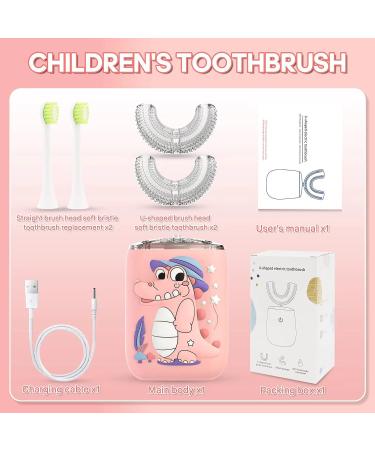 TSUNDERE L Toddler Toothbrush | Electric U Shaped Kids Toothbrush | 4 Brush Heads, 6 Modes | Cartoon Design, IPX7 Waterproof | Age 2-7 (Pink) - Buy Online on GoSupps.com