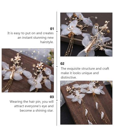 Lurrose Rhinestone Flower Hair Clips - Elegant Chinese Tassel Headwear for Women and Girls - Bridal Accessories in White (2pcs) - Buy Online on GoSupps.com