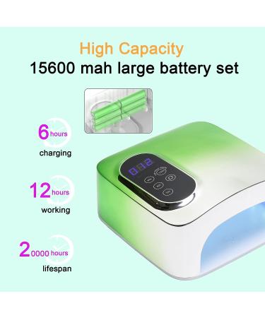 72W Cordless Rechargeable Nail Lamp | Portable Gel UV LED Nail Dryer | 4 Timer Settings | Professional Wireless Nail Light for Home and Salon - Green - Buy Online on GoSupps.com