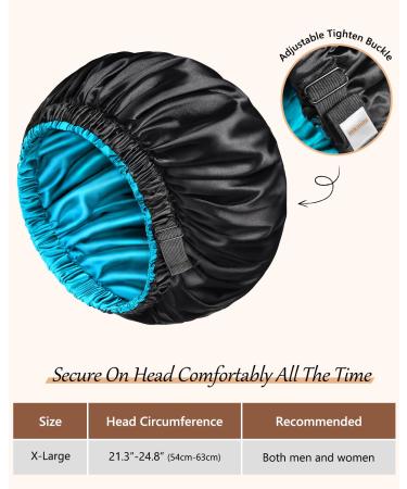 Shop Mikimini Satin Hood for Women & Men - Turnable Double-Layer Sleeping Hood for Braids | XL Black/Blue - Adjustable & Non-Slip - Buy Online on GoSupps.com