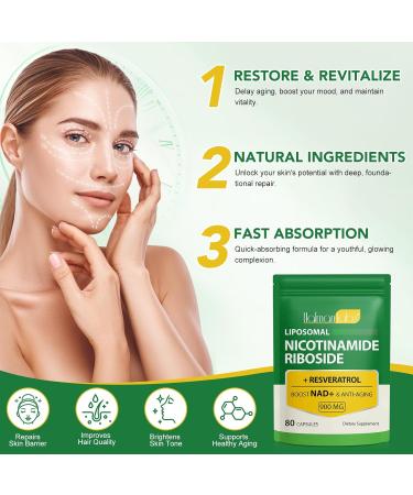 NAD Supplement - Liposomal Nicotinamide Riboside 900mg Resveratrol Quercetin - High Purity NAD Supplement for Energy Support Cellular Health Stamina & Healthy Aging - Ultra Strength 80 Capsules 80 Count (Pack of 1) - Buy Online on GoSupps.com