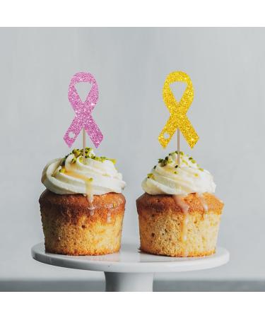 Cancer Free Cupcake Toppers Breast Cancer Awareness Cupcake Toppers Cancer Warrior/Survior Dessert Picks Pink Power Hope Ribbon Sign Party Decoration - Pink & Gold Glitter - Buy Online on GoSupps.com