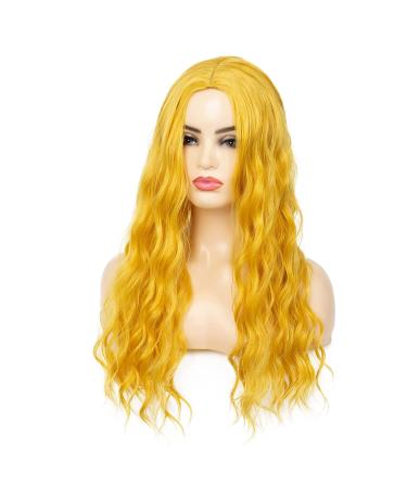 Beweig Yellow Long Curly Wavy Wig for Women - 25 inch Synthetic Hair Halloween Cosplay Party Wig - Buy Online on GoSupps.com