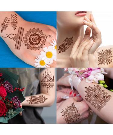Brown Henna Temporary Tattoo Set - Mandala Flowers Lace Design, Waterproof Fake Tattoos for Wedding Party, Festival Decorations - 6PCS - Buy Online on GoSupps.com