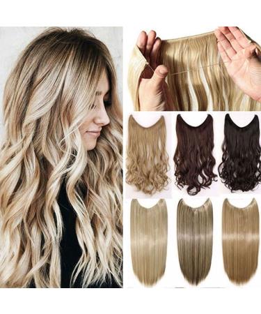 Secret Wire in Hair Extensions Straight Curly Wavy Hair Extension Long Hairpiece Blonde Brown Black Color For Women 20" Straight - Dark black 20 Inch Dark black