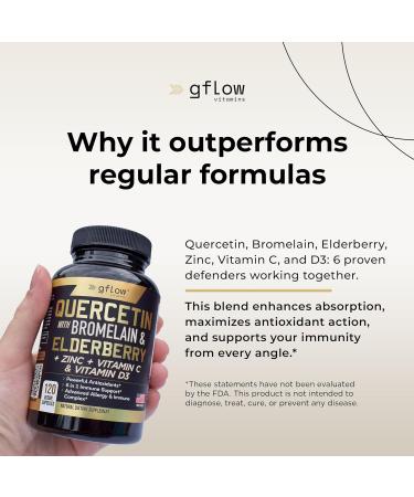 Quercetin with Bromelain Zinc Vitamin C Vitamin D Elderberry - 120 Veggie Capsules Non-GMO Gluten-Free | Immune Support Supplement | Made in USA | 2 Months Supply 120 Count (Pack of 1) - Buy Online on GoSupps.com