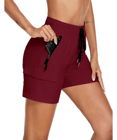 Women's Hiking Cargo Shorts Pockets Waterproof Quick Dry UV Golf Shorts Outdoor S-XXL Wine Red X-Large