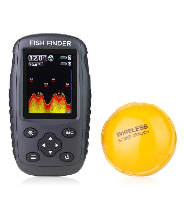 Venterior Portable Rechargeable Fish Finder Wireless Sonar Sensor Fishfinder Depth Locator with Fish Size, Water Temperature, Bottom Contour, Color LCD Display Black
