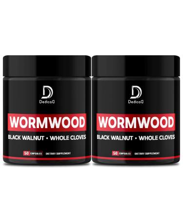 DEDICAD Wormwood Capsules - 12 Herbs Blended Black Walnut, Cloves, Ginger, Turmeric, Cinnamon, Apple, Quassia - 2 Packs 50 Capsules