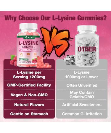 DIAOLAI L-Lysine 1200mg Gummies Chewable Lysine Supplement for Adults Immune Support Collagen Formation Support Lip & Skin Health Vegan Raspberry Flavor 120 Count - Buy Online on GoSupps.com