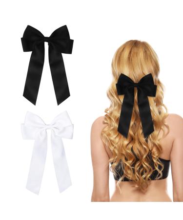 2 Pack Bow Hair Clips Pink Hair Bows for Women Girls Large Bow Clips Hair Barrette Hair Accessories(Black White)