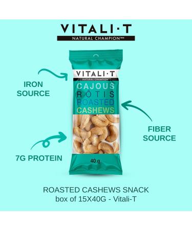 Vitali-T Collation| Snack |noix de cajou r tis et assaisonn es | Roasted Cashews | Bo te de 15 x 50 g | Collation nutritive et nergisante | Pratique et facile emporter | Ingr dients de qualit sup rieure enti rement naturels et sain. - Buy Online on GoSupps.com