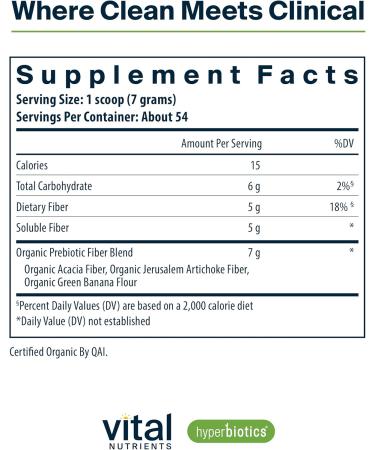 Hyperbiotics Vital Nutrients Organic Prebiotic Fiber Powder | Supports Gut Health and Digestive Regularity - Vegan Organic Fiber Powder | 54 Servings - Buy Online on GoSupps.com
