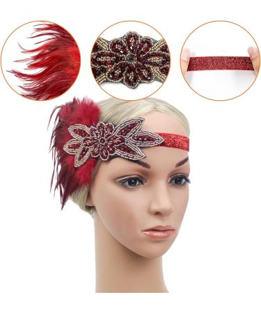 1920s Flapper Feather Headband 20s Sequined Showgirl Headpiece Roaring 20's Theme Set for Women Girls Costume Headwear (Red Feather) - Buy Online on GoSupps.com