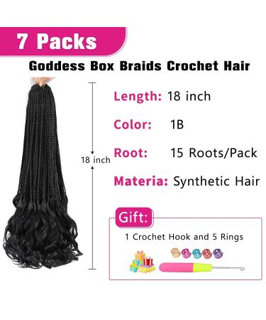 Mclisle French Curl Crochet Braids 18 Inch 7 Pack - Synthetic Pre Looped Goddess Box Braids with Curly Ends - 1B 18 Inch - Buy Online on GoSupps.com