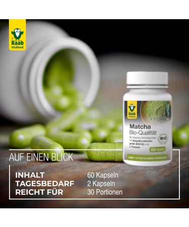 Raab Vitalfood Organic Matcha Capsules - Premium Vegan Green Tea Extract from Japan | 60 Pieces Gluten-Free 1 Month Supply - Buy Online on GoSupps.com
