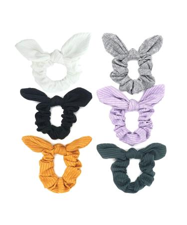 Bunny Ear Scrunchies Cotton Bow Hair Scrunchie Cute Knotted Bowknot Ribbon Ties Elastic Scrunchy Bands Ponytail Holder for Women, Girls (Black, White, Grey, Purple, Yellow, Dark Green) Soft Cotton