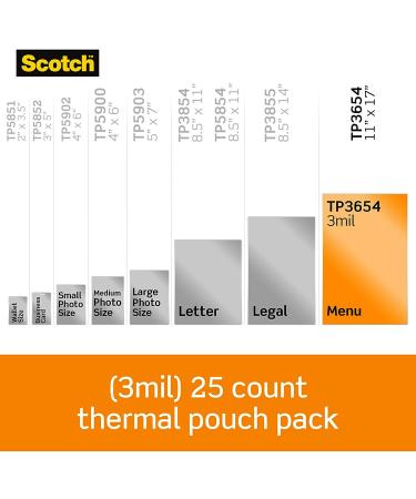 Scotch Thermal Laminating Pouches  25 Pack Laminating Sheets  3 Mil  11 x 17 Inches  Education Supplies & Craft Supplies  For Use With Thermal Laminators  Legal Size Sheets (TP3856-25) - Buy Online on GoSupps.com