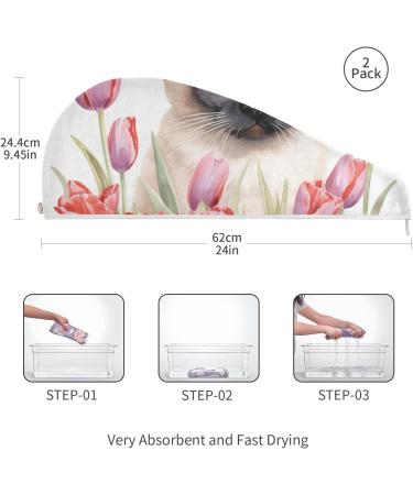 Shop Cat Pink Tulips Hair Towel 2 Pack Super Absorbent Quick Dry Hair Turbans for Women & Girls - Buy Online on GoSupps.com