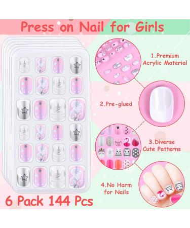144 Pcs Kids Fake Press on Nails - Thrilez Pink Series | Pre Glue Full Cover Short False Nails for Children, Teens - Nail Art Decoration - Buy Online on GoSupps.com
