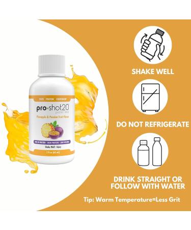 Pro-Shot20 Protein Shot Pineapple & Passion Fruit Flavor 60 mL 12-Pack- 20g Whey Protein & Hydrolyzed Collagen Drink- Low Calorie Low Carb Gluten Free No Aspartame Ready to Drink - Buy Online on GoSupps.com