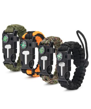 CEUAO 4-Set Survival Bracelet 5 in 1 outdoor survival kit for men paracord bracelet survival bracelet pipe flint compass for outdoor activities