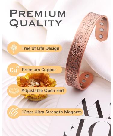 Jeracol Copper Magnetic Bracelet - Tree of Life Design | Adjustable Size | 100% Solid Copper Cuff Bangle with 12 Magnets | Gift Box Included - Buy Online on GoSupps.com
