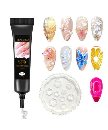 3D Sculpting Gel for Nail Art Design Nail Rhinestone Glue No Wipe Clear Molding Gel with 3D Silicone Mold for Carving Drawing Sculpture and Decoration Manicure A-Tool Set