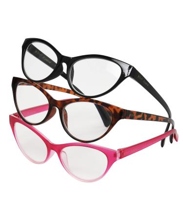Betsey Johnson Women's Fairisle Cat Eye Reading Glasses Black Tortoise Pink Gradient 54 mm + 2.5