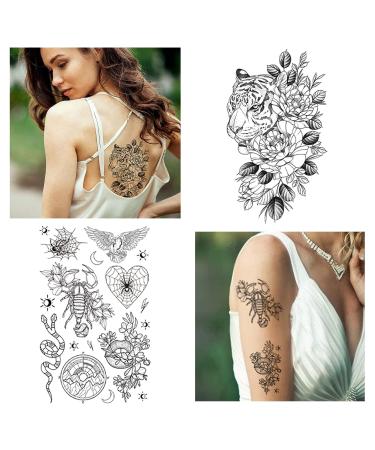 Bnukeye Lady Girl Big Flower Temporary Tattoo Set - 20 Waterproof Arm & Shoulder Fake Tattoos - Black, Durable Christmas Gift - Buy Online on GoSupps.com