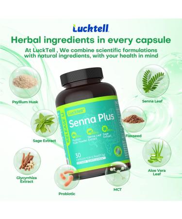 LuckTell Senna Plus 15-Day Cleanse - Gentle Gut Cleanse Detox for Women & Men with Senna Cascara Sagrada Psyllium Husk & MCT Oil Nature Colon Cleanse with Probiotics Made in USA 30 Capsules - Buy Online on GoSupps.com