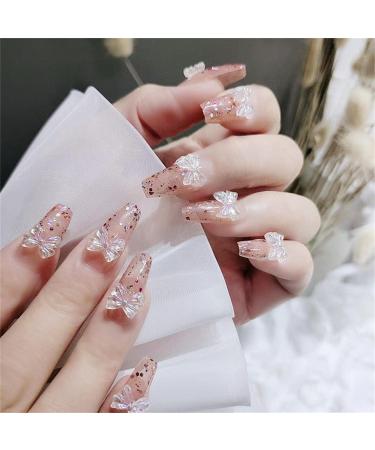 Press on Nails Long Trapezoid Fake Nails 24Pcs Shiny Butterfly Decoration False fingernail with Self-Adhesive Jelly Nail Glue Tabs Press On False Nails - Buy Online on GoSupps.com