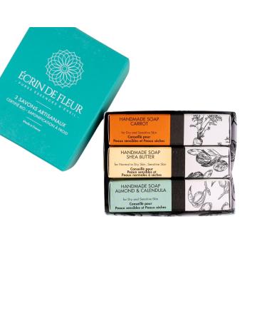CRIN DE FLEUR Set of 3 Organic Soaps - Shea Almond Chocolate - Superfat Artisanal Cold Saponified No Essential Oils Certified Organic by Ecocert
