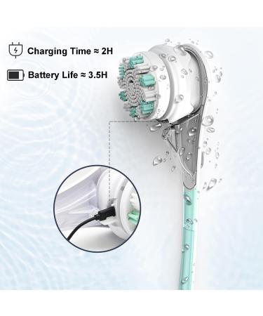 Electric Body Brush - TRENION Multifunctional Exfoliating Spin Scrubber with 6 Brush Heads | Rechargeable Long Handle Body Scrubber for Shower Bathing and Deep Cleansing - Blue - Buy Online on GoSupps.com